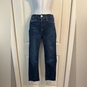 FRAME Le High Straight Jeans Raw Hem Size 27 Stretch Crop